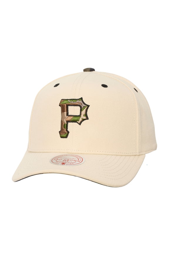 Unisex Mitchell & Ness Cream Pittsburgh Pirates Camo Logo Pro Crown Snapback Hat