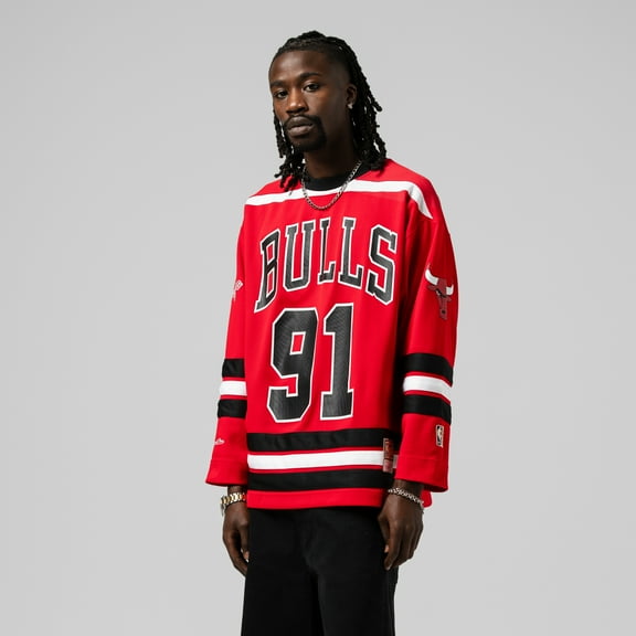 Unisex Mitchell & Ness Dennis Rodman Red Chicago Bulls Maxxed Out Fashion Hockey Jersey