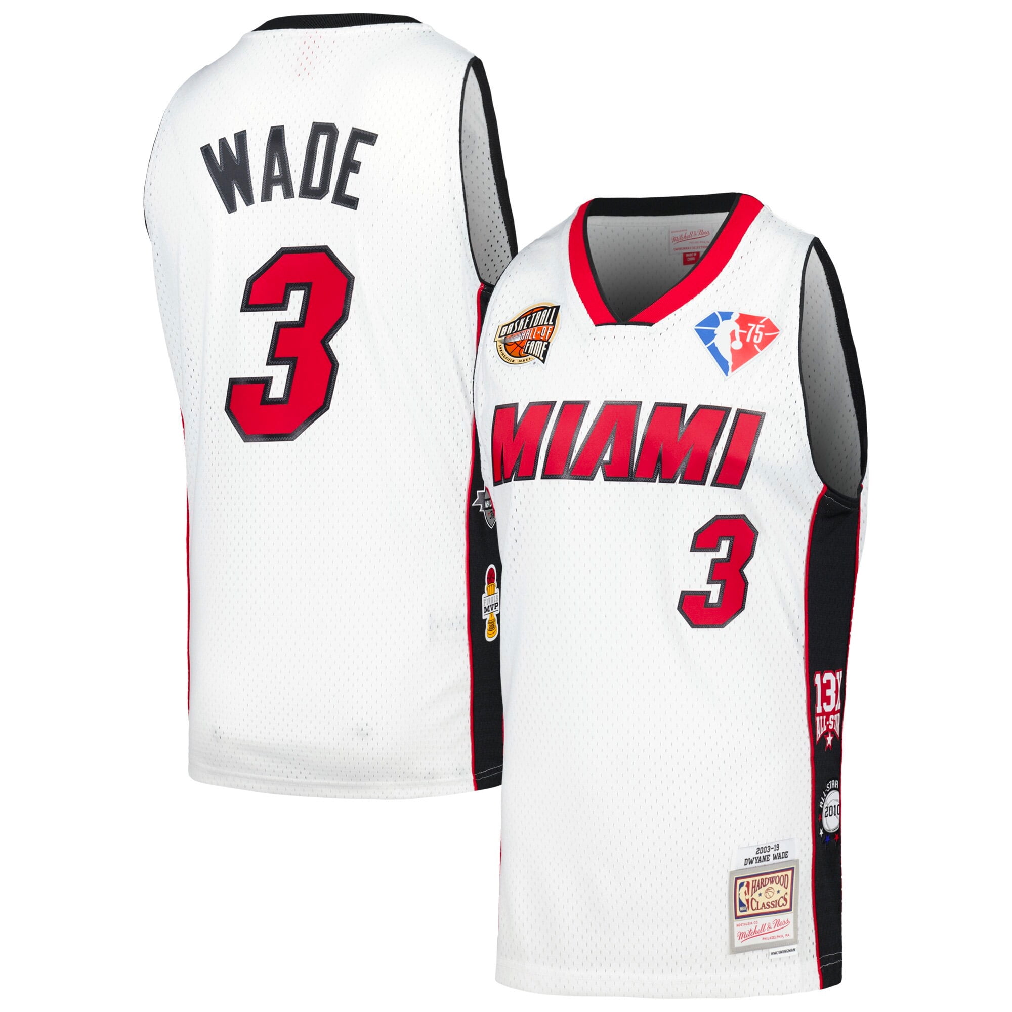 Unisex Mitchell Ness Dwyane Wade White Miami Heat Hall of Fame Class of 2023 Throwback Swingman Jersey