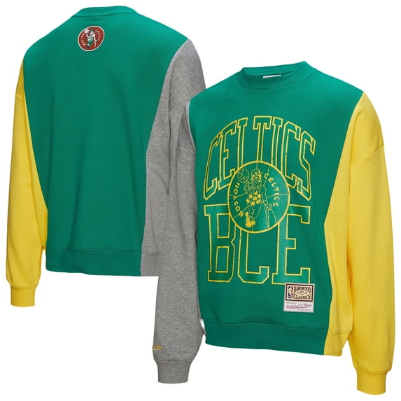 Unisex Mitchell & Ness-Kelly Green Boston Celtics Hardwood Classics Split 3 Pullover Sweatshirt