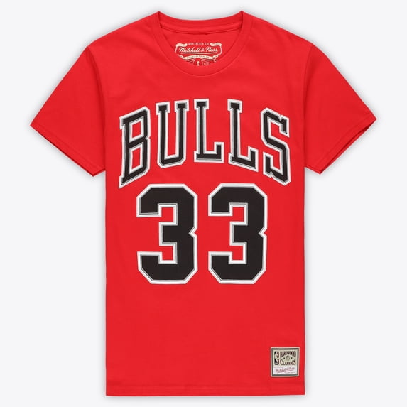 Unisex Mitchell & Ness Scottie Pippen Red Chicago Bulls Hardwood Classics Name & Number T-Shirt