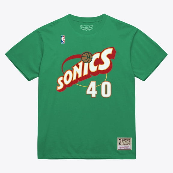 Unisex Mitchell & Ness Shawn Kemp Green Seattle SuperSonics Name & Number T-Shirt
