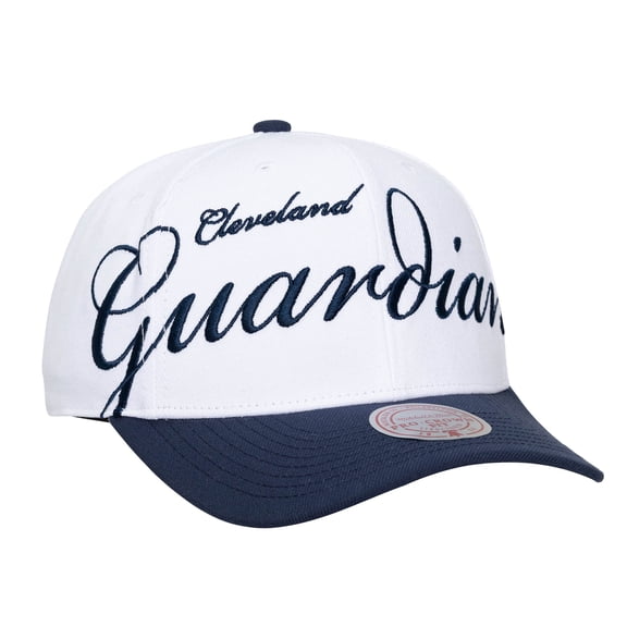 Unisex Mitchell & Ness White/Navy Cleveland Guardians XL Script Pro Crown Adjustable Hat
