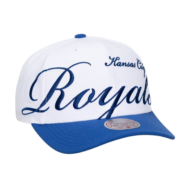 Unisex Mitchell & Ness White/Royal Kansas City Royals XL Script Pro Crown Adjustable Hat