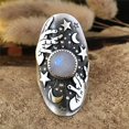 thumbnail image 1 of Unisex Moonstone Ring Flower Shape Electroplated Alloy Jewelry Vintage Silver Style Everyday Wear Unique Motif Ring, 1 of 4