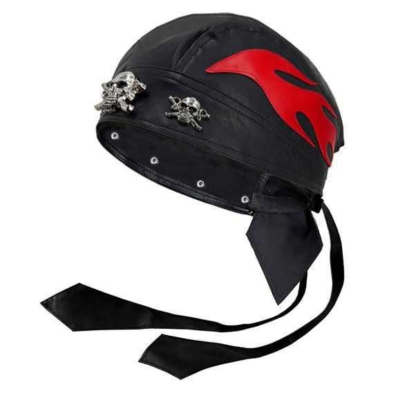 Unisex Motorcycle Head Wrap Skull Cap Skull Caps Do Du Rag Leather Doo Rag Rock Biker Flame Cap for Riding