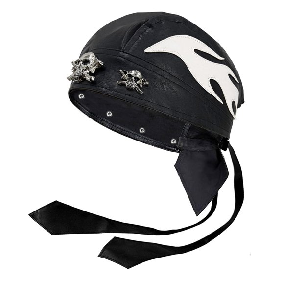 Unisex Motorcycle Head Wrap Skull Cap Skull Caps Do Du Rag Leather Doo Rag Rock Biker Flame Cap for Riding
