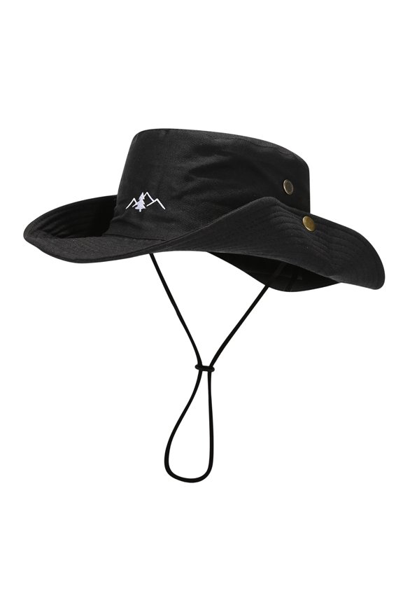 Unisex Mountain Embroidered Spliced Bucket Hat for Men Women Wide Brim Sunshade Cap for Outdoor Fishing Mountaineering Accessory Everyday Casual Apparel Sun Hat