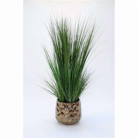Unisex Multi & Two Toned Green Grasses in A Burnt Gold Ceramic Gabbi Planter - Green