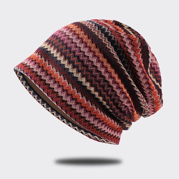Unisex Multicolor Stripe Slouch Beanie, Lightweight Knit Pullover Hat