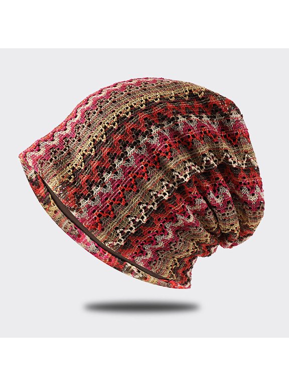 Unisex Multicolor Stripe Slouch Beanie, Lightweight Knit Pullover Hat