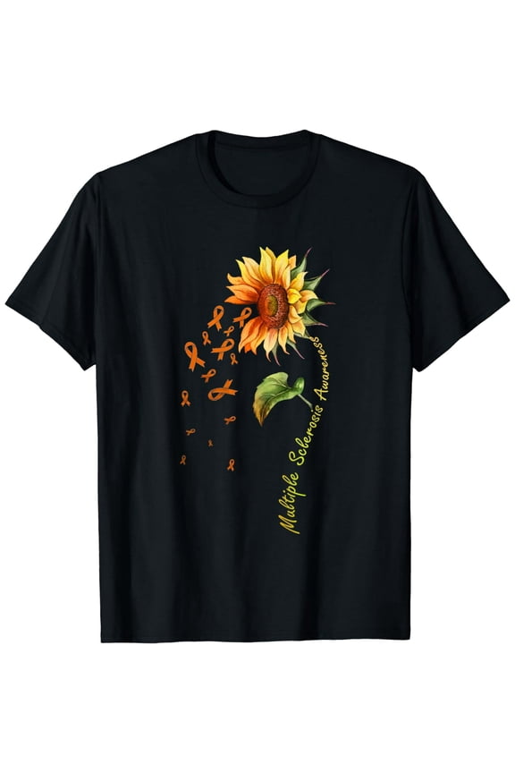 Unisex Multiple Sclerosis Awareness Shirt, Orange Ribbon Sunflower Graphic Tee