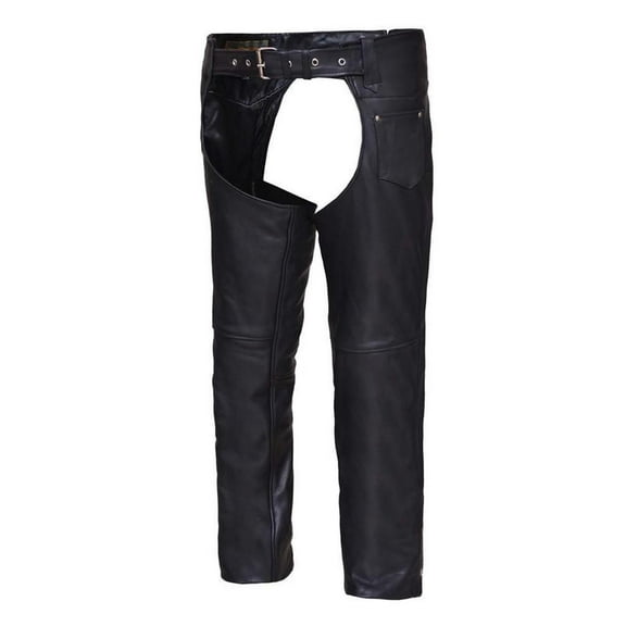 Unisex Naked Leather Coin Pocket Motorcycle Chaps,Black,Size - 3XL