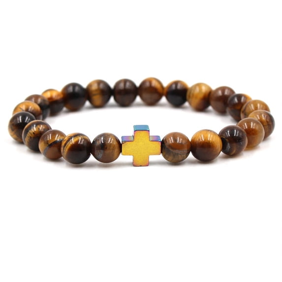 Unisex Natural Stone Beaded Bracelet with Geometric Design and Magnetic ...