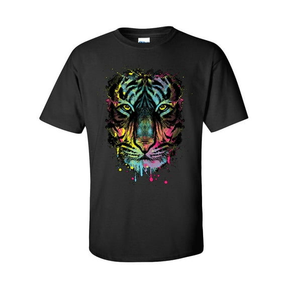 Unisex Neon Black Light Colorful Dripping Tiger Short Sleeve T-shirt-Black-xxl