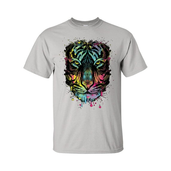 Unisex Neon Black Light Colorful Dripping Tiger Short Sleeve T-shirt-Ice Grey-xl