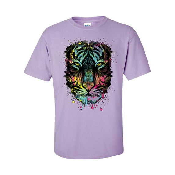 Unisex Neon Black Light Colorful Dripping Tiger Short Sleeve T-shirt-Orchid-5xl