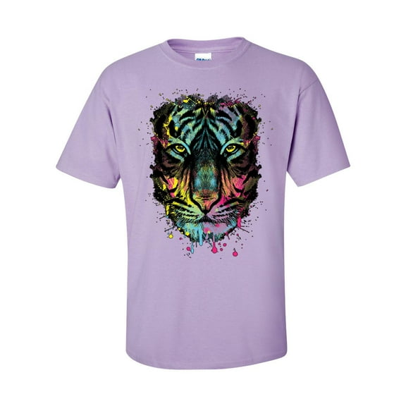 Unisex Neon Black Light Colorful Dripping Tiger Short Sleeve T-shirt-Orchid-xxl