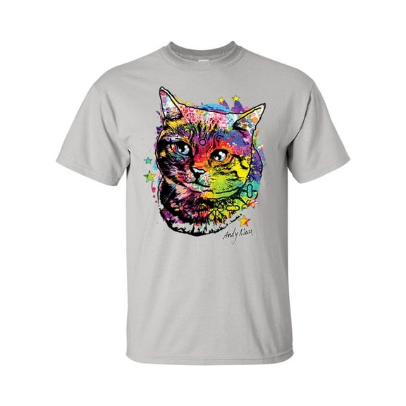 Unisex Neon Black Light Colorful Kitty Cat Short Sleeve T-shirt-Ice Grey-small