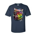 thumbnail image 1 of Unisex Neon Black Light Colorful Kitty Cat Short Sleeve T-shirt-Navy-medium, 1 of 4