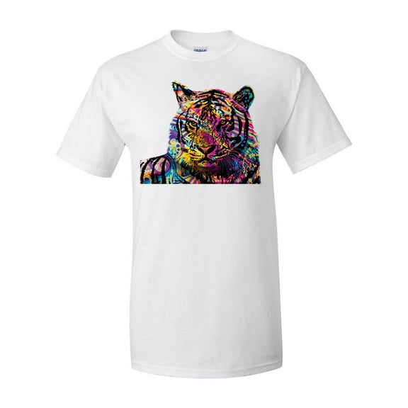 Unisex Neon Black Light Colorful Siberian Tiger Short Sleeve T-shirt-White-small