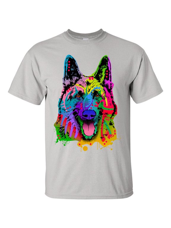 Unisex Neon Black Light Happy German Shepherd Short Sleeve T-shirt-Ice Grey-large