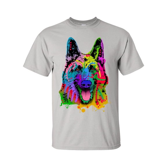 Unisex Neon Black Light Happy German Shepherd Short Sleeve T-shirt-Ice Grey-xl