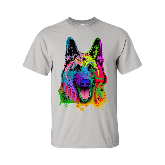 Unisex Neon Black Light Happy German Shepherd Short Sleeve T-shirt-Ice Grey-xxl