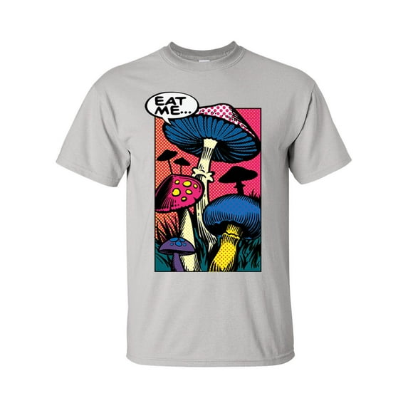 Unisex Neon Psychedelic Mushrooms Comic Style Short Sleeve T-shirt-Ice Grey-xl