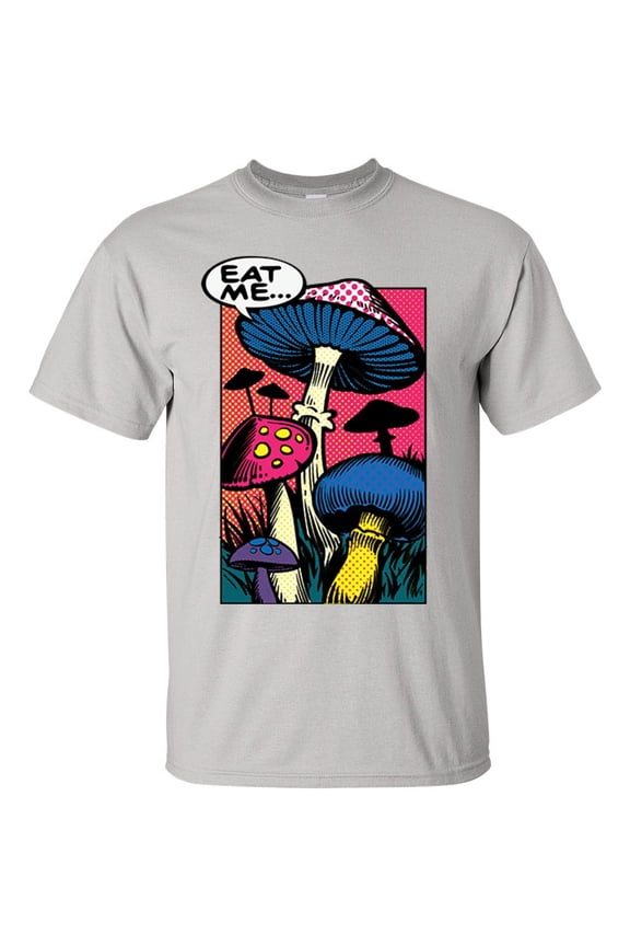 Unisex Neon Psychedelic Mushrooms Comic Style Short Sleeve T-shirt-Ice Grey-xxl