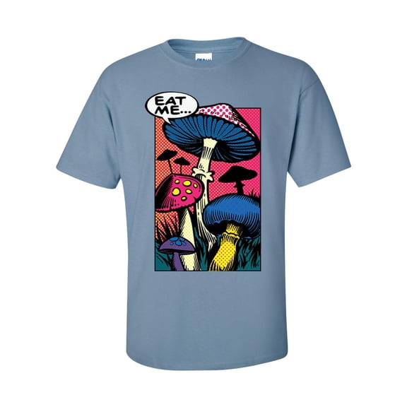 Unisex Neon Psychedelic Mushrooms Comic Style Short Sleeve T-shirt-Stone Blue-4xl