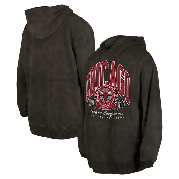 Unisex New Era Charcoal Chicago Bulls Oversized Essentials Pigment Wash Fleece Pullover Hoodie