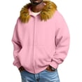 thumbnail image 1 of Unisex New Leisure Hooded Faux Fur Collar Hoodie Jacket - Pink M, 1 of 5