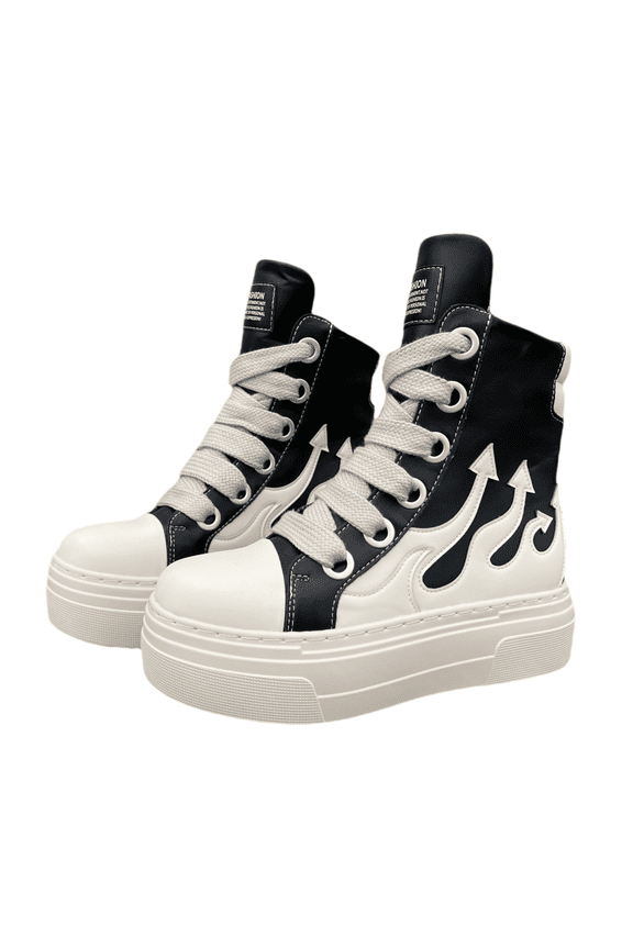 Unisex New Trend Spring Summer Flame Round Toe Thick Sole Platform Chunky Heels Men Women Sneakers Plus Size Fashion Western Punk Street Shoes