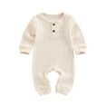 thumbnail image 1 of Unisex Newborn Baby Boy Girl Ribbed Romper 3M 6M 12M 18M Solid Color Knit Jumpsuit Infant Fall Winter One-Piece Outfit, 1 of 9