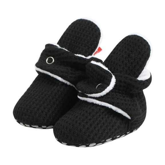 Unisex Newborn Baby Cotton Booties Non-Slip Sole for Toddler Boys Girls Infant Winter Warm Fleece Cozy Socks Shoes Black 6-12 Months