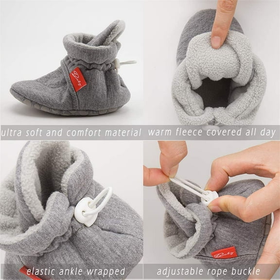 Unisex Newborn Baby Cotton Booties Non-Slip Sole for Toddler Boys Girls Infant Winter Warm Fleece Cozy Socks Shoes