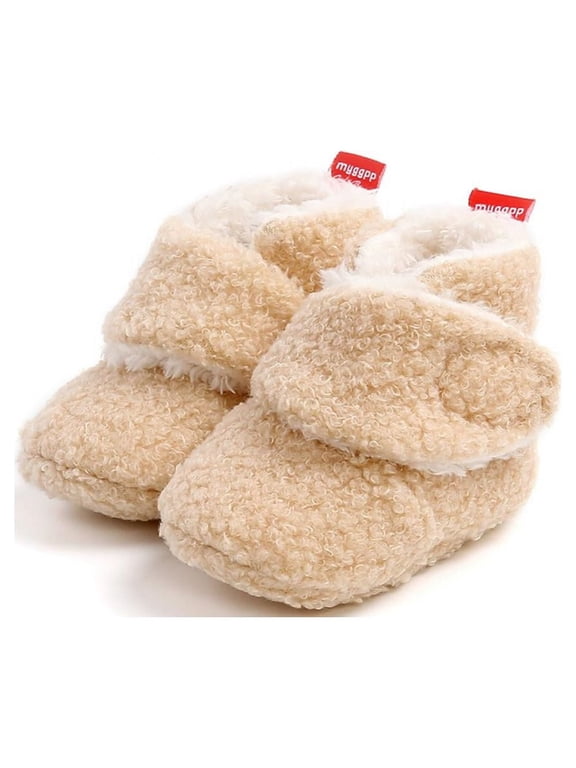 Unisex Newborn Baby Cozy Fleece Booties Stay On Slippers Soft Shoes Non Slip Infant Boys Girls Winter Warm Shoes