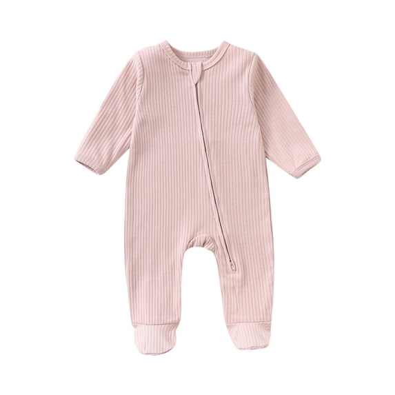 Unisex Newborn Baby Romper Ribbed Onesie Infant Long Sleeve Jumpsuit Pink 9-12 Months
