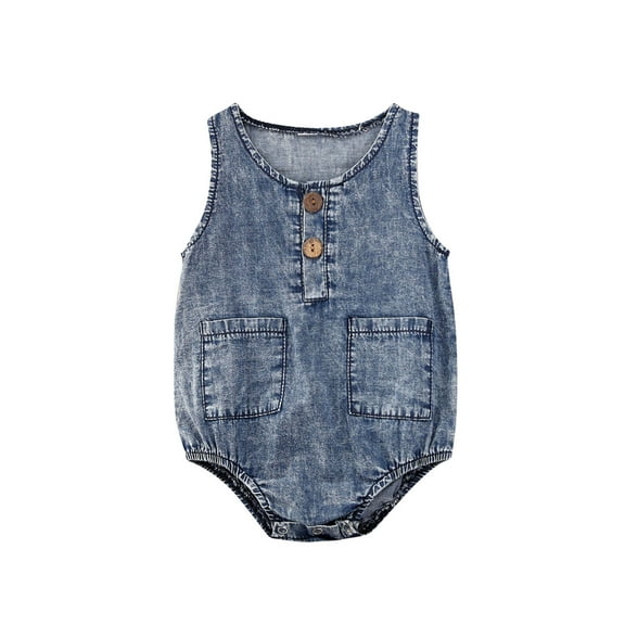 Unisex Newborn Baby Summer Playsuits Denim Sleeveless Button Front Rompers Bodysuit One Piece Clothes Outfit 0-12M