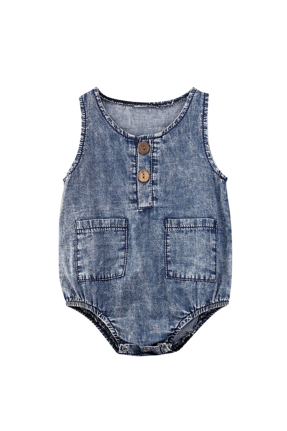 Unisex Newborn Baby Summer Playsuits Denim Sleeveless Button Front Rompers Bodysuit One Piece Clothes Outfit 0-12M