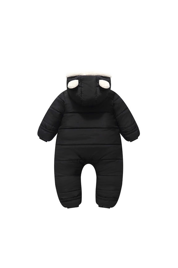 Unisex Baby Winter Romper Jumpsuit Solid Color Full Length Pants Hooded Long Sleeve with Double Zippers Soft Warm Outfit for Girls Boys Cold Weather Black 9 Months-12 Months