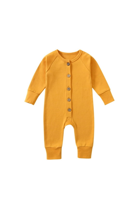 Unisex Newborn Clothes 0-12 Months Long Sleeve Snaps up Solid Ribbed Knit Baby Outfits Yellow 9-12 Months
