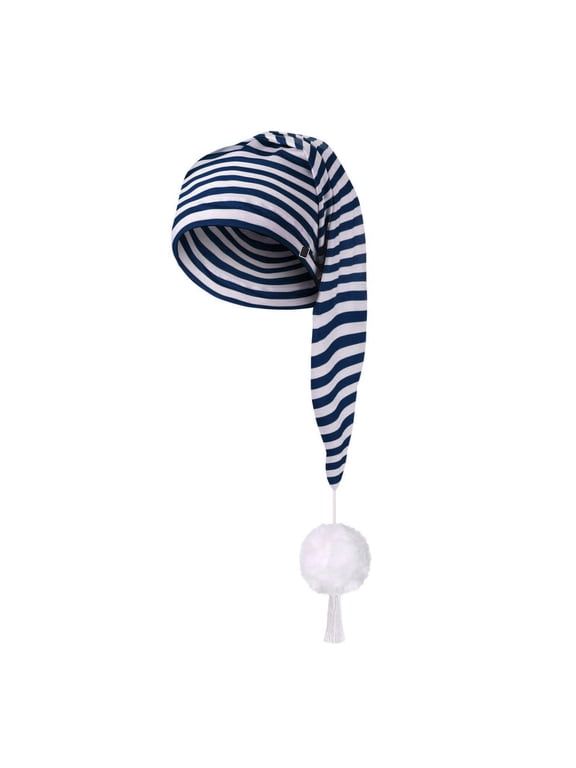 Unisex Night Cap Striped Pajama Hat Adjustable Sleeping Caps with Pom Ball for Party Supplies