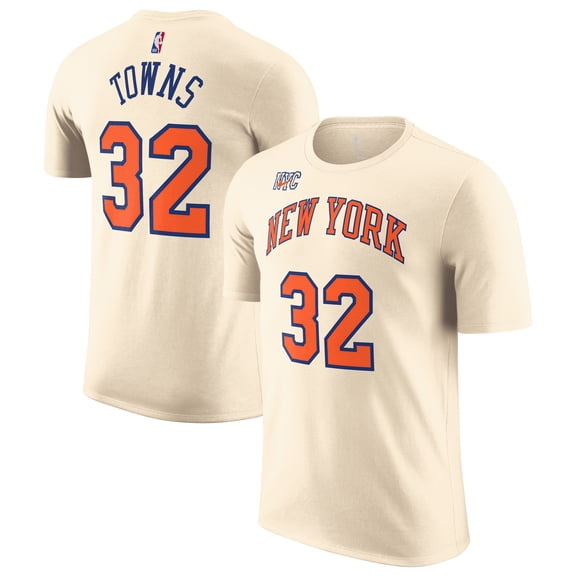 Unisex Nike Karl-Anthony Towns Cream New York Knicks 2025/26 City Edition Name & Number T-Shirt