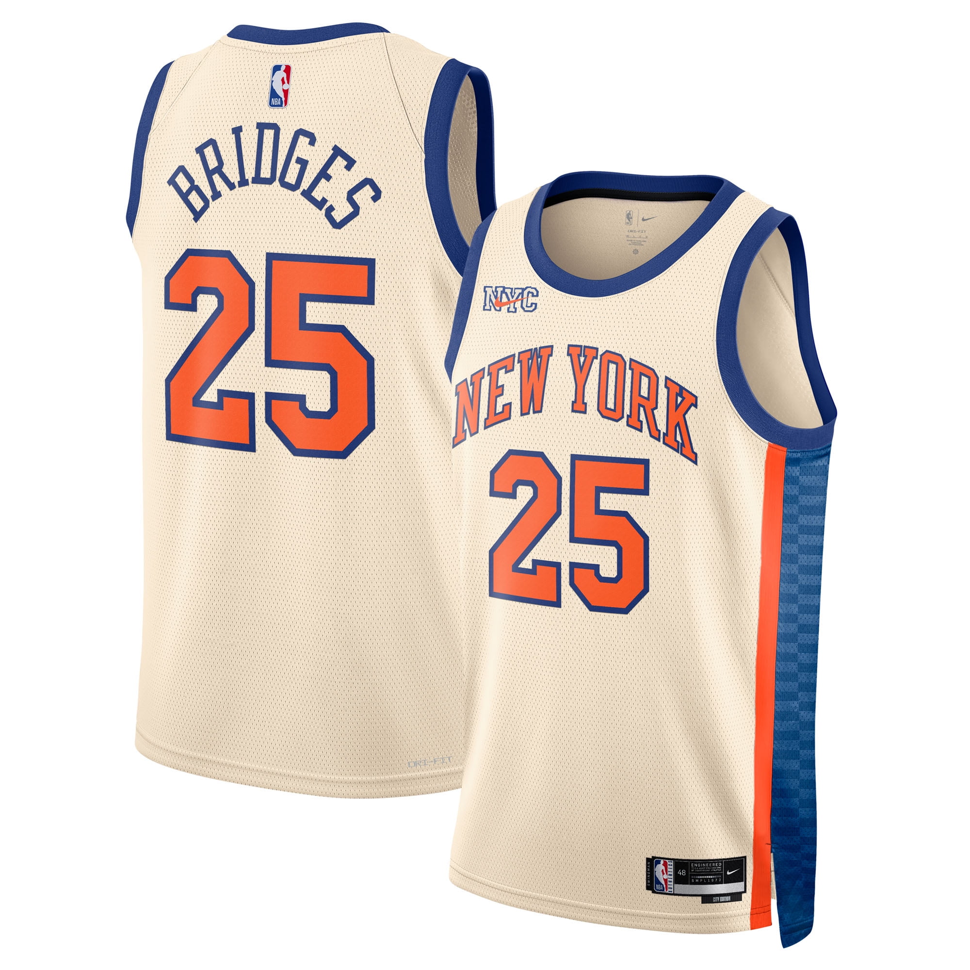 Unisex Nike Mikal Bridges Cream New York Knicks 2025/26 Swingman Jersey ...