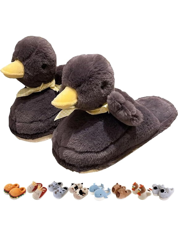 Unisex Novelty Cute Plush Animal Pig Frog Duck Chicken Koala Turtle Slippers Fuzzy Memory Foam Slides Fluffy Winter Warm House Shoes, Exquisite Christmas Gifts for Family Friends