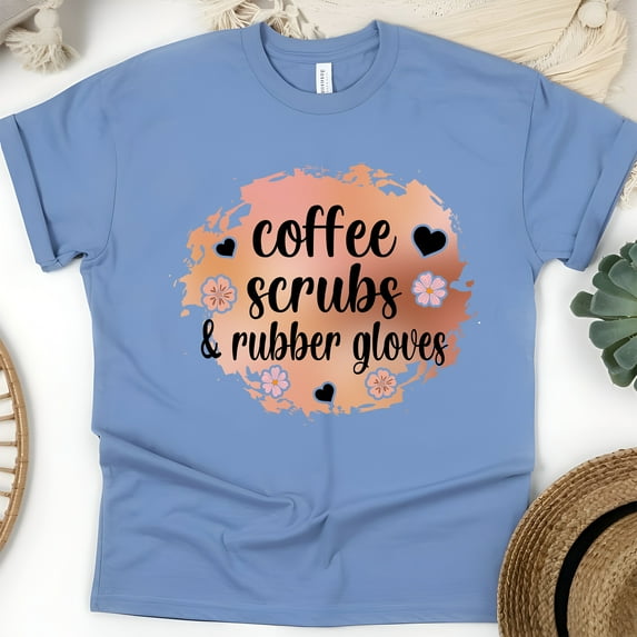 Unisex Nurse Life T-Shirt, Cute Coffee and Scrubs Casual Top, CarolinaBlue, Size S