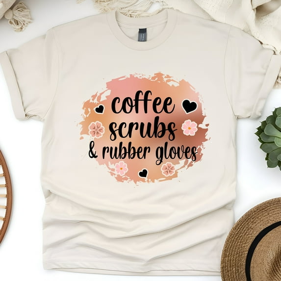 Unisex Nurse Life T-Shirt, Cute Coffee and Scrubs Casual Top, Natural, Size M