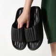 thumbnail image 1 of Unisex Open Toe Slides, Vertical Ribbed EVA House Slippers, Soft Cushioned Indoor Slippers, Casual Summer Slippers for Household Daily All‑Season Wear Black, 1 of 5
